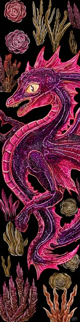 Free dragon bookmark featuring a chalk-style pink dragon